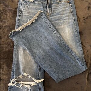 American Eagle Outfitters Light Blue Distressed Straight Leg Jeans